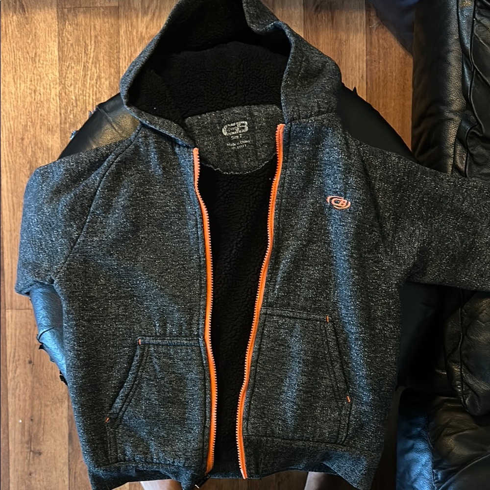 CB Casual Gray and Orange Hooded Jacket Athletic Style